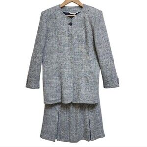 Gilmore Jacket Skirt Suit  Womens 12 Navy Tweed Lined Pleated Classic Career Vtg